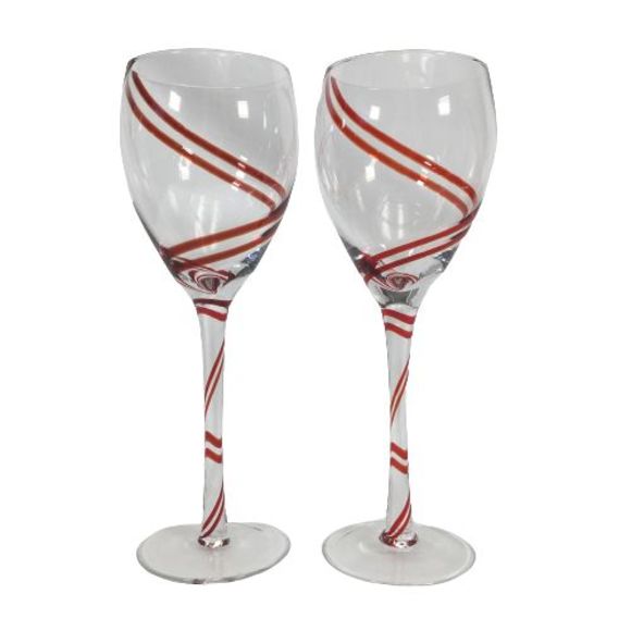 Pier 1 Dining Pier One Swirline Double Red Swirl Wine Glasses Water